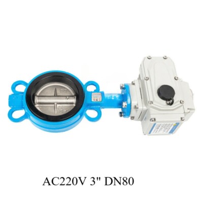 AC220V 3'' DN80 Motorized Butterfly Valve Wafer Type EPDM Sealing NEW