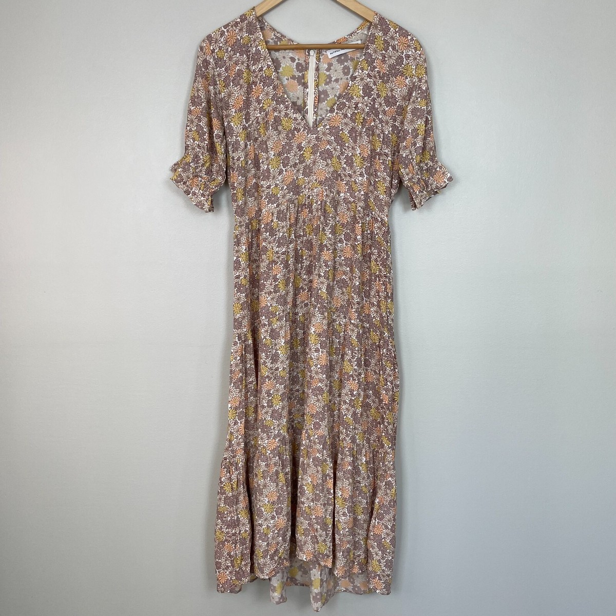 Faithfull The Brand La Falaise Midi Dress 4 Pastel Floral Tiered V-Neck  Feminine