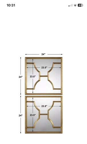 SET 2 MISA XXL 24" ANTIQUED GOLD LEAF METAL MODERN WALL ART MIRRORS UTTERMOST - Picture 2 of 5