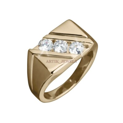 Moissanit Mit 14K Vergoldetem 925 Sterlingsilberring Für Männer #1693