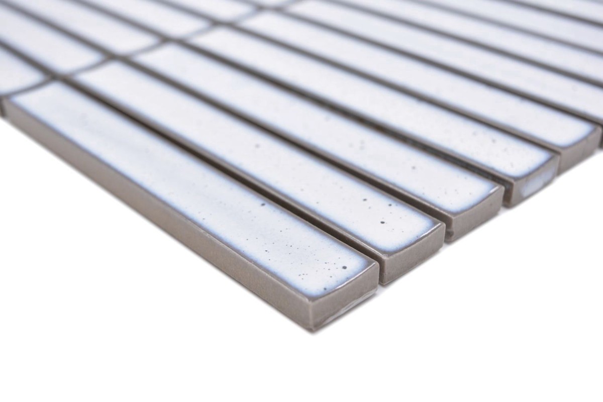 Mosaïque Céramique Blanc Brillant, Aspect Baguettes Rétro 50’s, Tapis 30x30 Cm