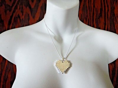 8-BIT HEART SILVER PLATED NECKLACE chain gamer retro video game geek B3