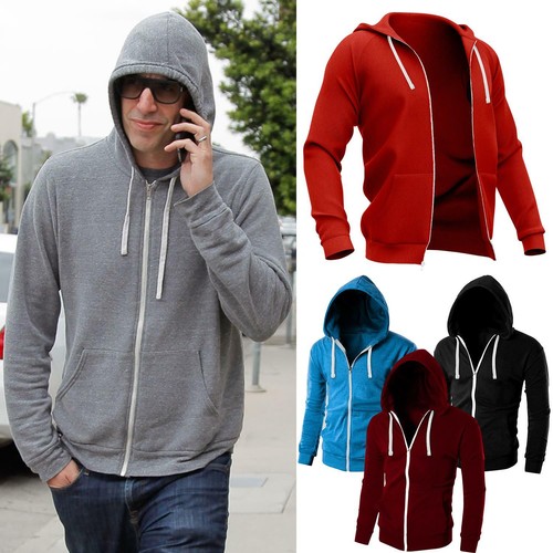 Mens Plain Hoodies Fleece Jacket Sweatshirt Zipper Zip Up Hoodie Soft Lined Hood eBay