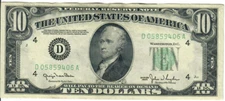 1950 10$ Federal Reserve Note - Green Seal - GNC/JWSy D05859406A - #13649