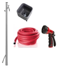 Outdoor Watering Assembly - Dramm Red ColorStorm Hose w/ Spray Gun & Water Post