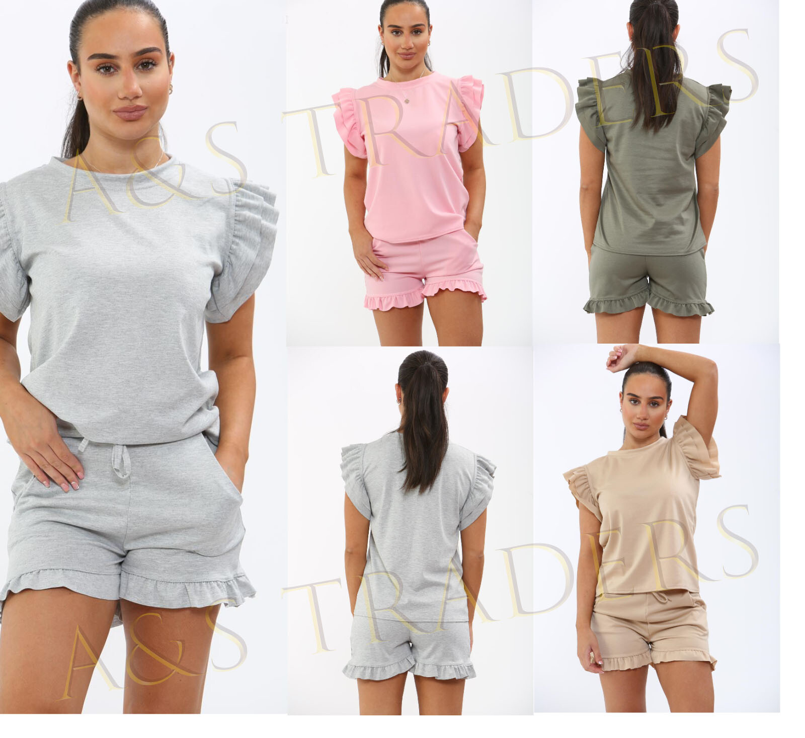 Women's Ladies Frill Peplum Short Sleeve Top Shorts 2PCS Co ord Set  Tracksuit UK | eBay
