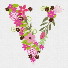 The Letter V Flowering (Small) Needlepoint Kit or Canvas (Alphabet/Letters)