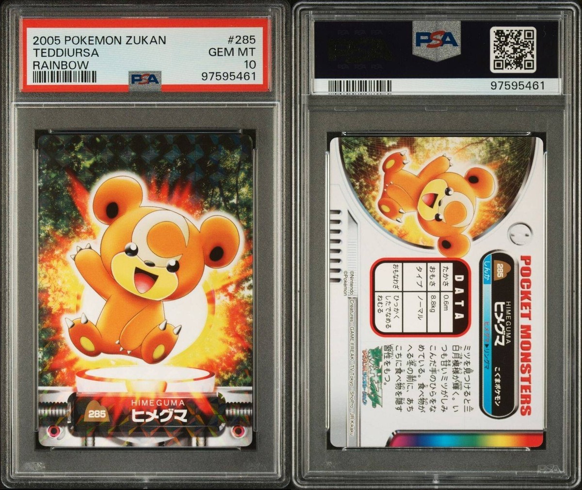 PSA 10 GEM MINT Teddiursa #285 Carddass Zukan Rainbow Holo Bandai