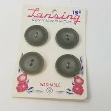 Vintage Lansing Two Holes Flat Buttons New Old Stock Dark Avocado Green Lot of 4