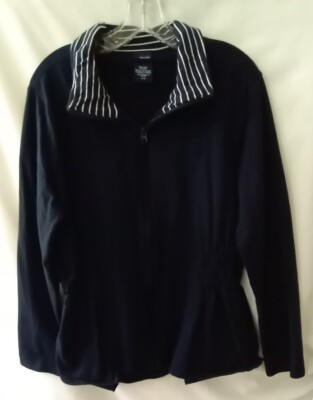 Women's Black Basic Editions Zip Front Sweatshirt Sz XL Smocked Elastic  Waist