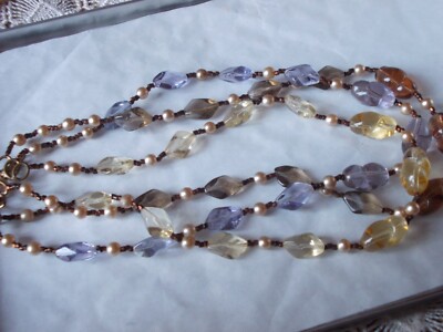 Collier Vintage 3 Rangs - Perles Argentées Et Violettes En Verre/Résine, Occasion