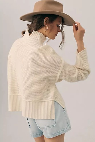 Anthropologie 100% Cashmere Mockneck Sweater Cocoabella Ivory Pilcro Size XL NEW - Picture 5 of 7