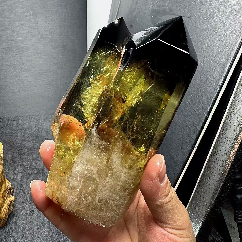2.11LB Natural Citrine Quartz Obelisk Crystal Tower with Stand for Healing Energy