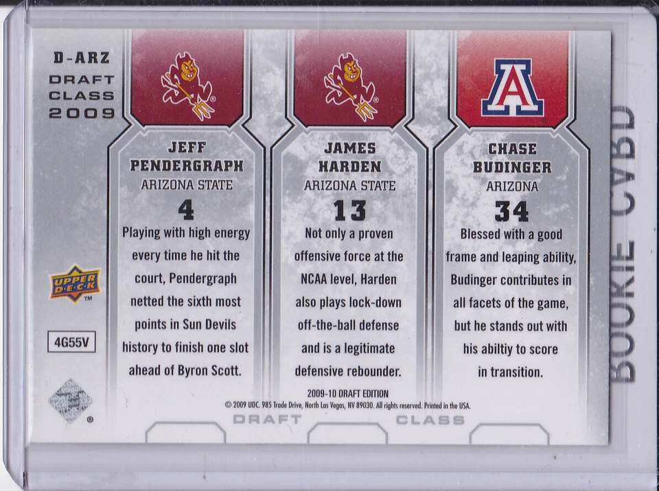 КАРТОЧКА НОВИЧКА ДЖЕЙМСА ХАРДЕНА Upper Deck RC NBA Draft Class of 2009 Баскетбол РАКЕТА - Изображение 2 из 2