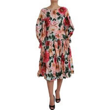 DOLCE & GABBANA Dress Multicolor Floral CottonAline Pleated IT46/US12/XL 2860usd