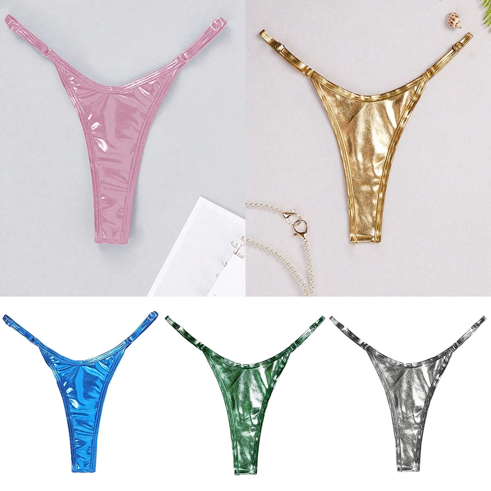 Glänzender Metallic-Tanga Für Damen Mikro-Tanga T-Rücken Höschen Unterwäsche ， - Bild 4 von 4