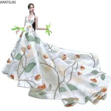 White Leaves Flower Wedding Dress for 11.5" Doll Outfits Clothes Long Tail Gown