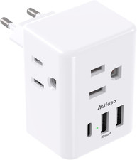 European Travel Plug Adapter with USB Charging Ports, International Type C Powe