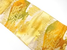 7621293: JAPANESE KIMONO / ANTIQUE FUKURO OBI / SILK / WOVEN SCENERY IN KYOTO