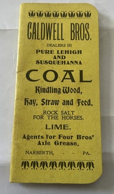 Vtg Caldwell Bros & Coal Advertising Pocket Notebook, Pure Lehigh Susquehanna PA