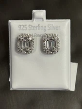 NEW 925 Sterling Silver Cluster Baguette Cut CZ  Earrings