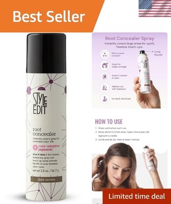 Color-Adaptive Root Concealer Spray for Gray Hair - Dark Brown, 2 oz - USA Made