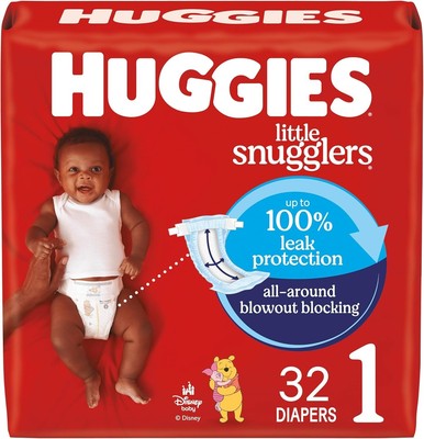 Huggies Size 1 Diapers, Little Snugglers Baby Diapers, Size 1 32 Count