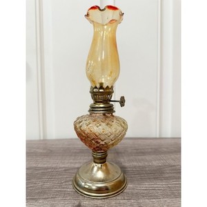 Small Vintage Oil Lamp Peach, Made in Hong Kong