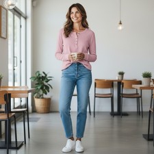 LAURA SCOTT Henley Sweater Women's 16-18W Long Sleeve Pink Ribbed Knit Crewneck