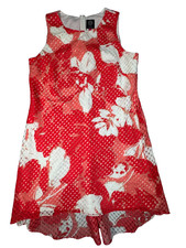 Vince Camuto Size 14 Coral Orange White Floral Textured Overlay Sleeveless Dress