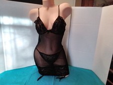 ESCANTE Black Sheer Lace Lingerie w/Garter Belt Attachment SZ M