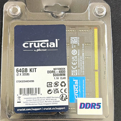 Crucial 64GB (2x32GB) DDR5-4800 262-Pin SO-DIMM Non-ECC CT2K32G48C40S5