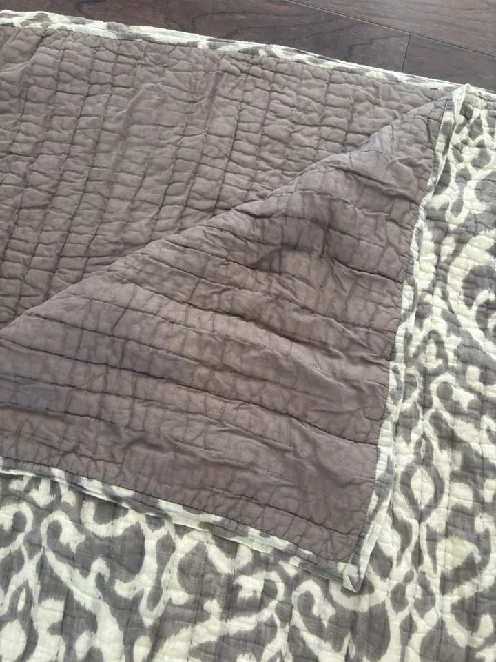 Pottery Barn King Coveet Acolchado Gris y Crema Algodón Ikat ¡Con Euro Sham! ¡Leer! Foto 4 de 4