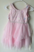 Girls Pink Tulle Sleeveless Tutu Dress Floral Appliqu  Bow Party Formal Wedding