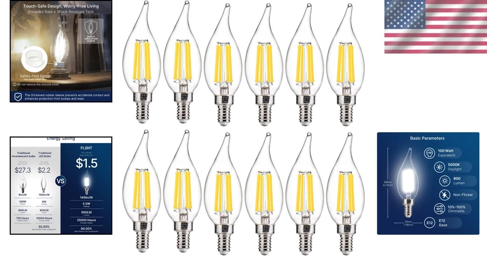 LED Candelabra Light Bulbs, E12 Chandelier LED Lig - Image 2 of 4