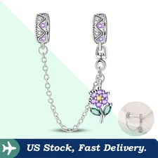 KUNSIR Sterling silver Safety Chain Charm Dangle Pendant Clip Bead for Bracelet