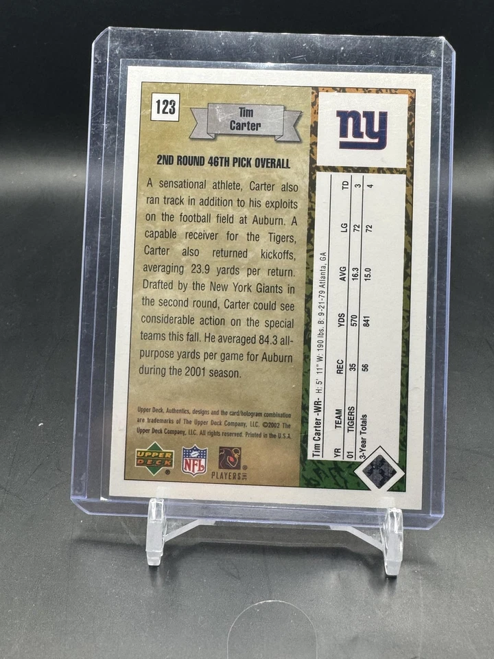 2002 UD Authentics #123 Tim Carter #/1000 - Image 2 of 2