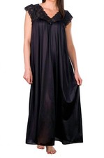 Shadowline Lingerie Long Lace Cap Sleeve Nightgown Black