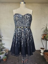 Black Silver Sequin Strapless Silk Sherri Hill Mini Dress Formal Size 16 XL Prom