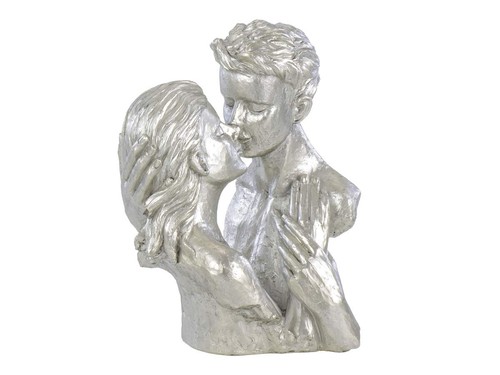 Dekofigur Paar silber küssend in Umarmung modern Deko Büste Liebespaar 29 cm - Bild 3 von 6