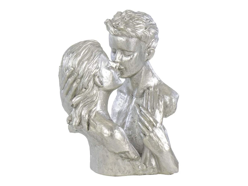 Dekofigur Paar silber küssend in Umarmung modern Deko Büste Liebespaar 29 cm - Bild 3 von 4