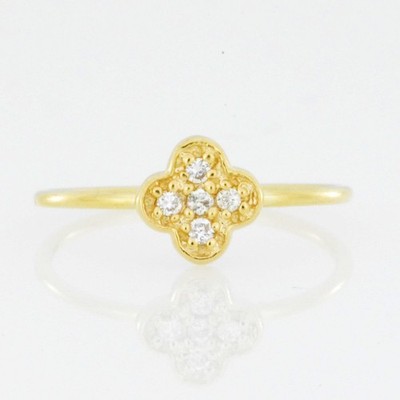 14 Kt Gold echter natürlicher Diamant Kleeblatt Ring