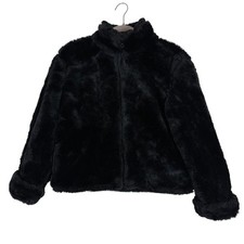 Gap Jacket Kids XL 12 Black Faux Fur Fleece Full Zip Stand Collar Winter Warm