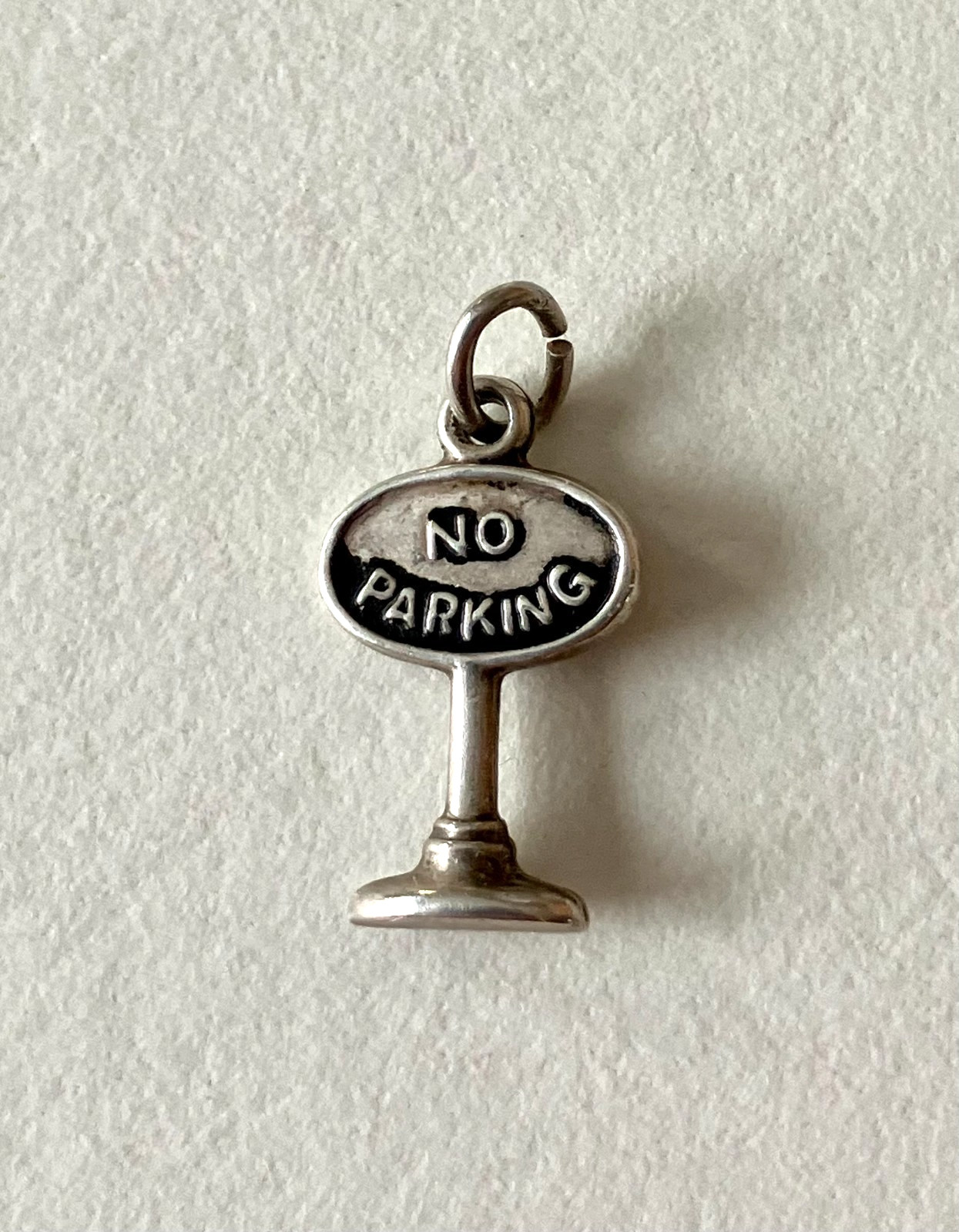 Sterling silver vintage charm, no parking sign