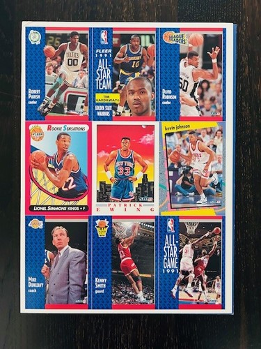 1991 Fleer Basketball Promo Uncut 9 Card Sheet Ewing-Robinson-Hardaway