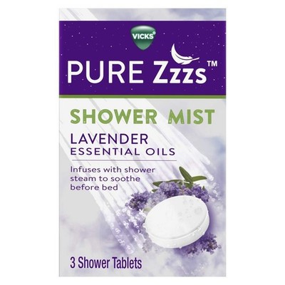 Vicks Pure Zzzs Shower Mist with Lavender Essential Oils 3 Shower Tablets 3...