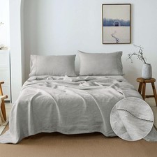 Simple Opulence 100 French Linen Sheet Set Handmade Hemstitch-4 Pcs Natural ...