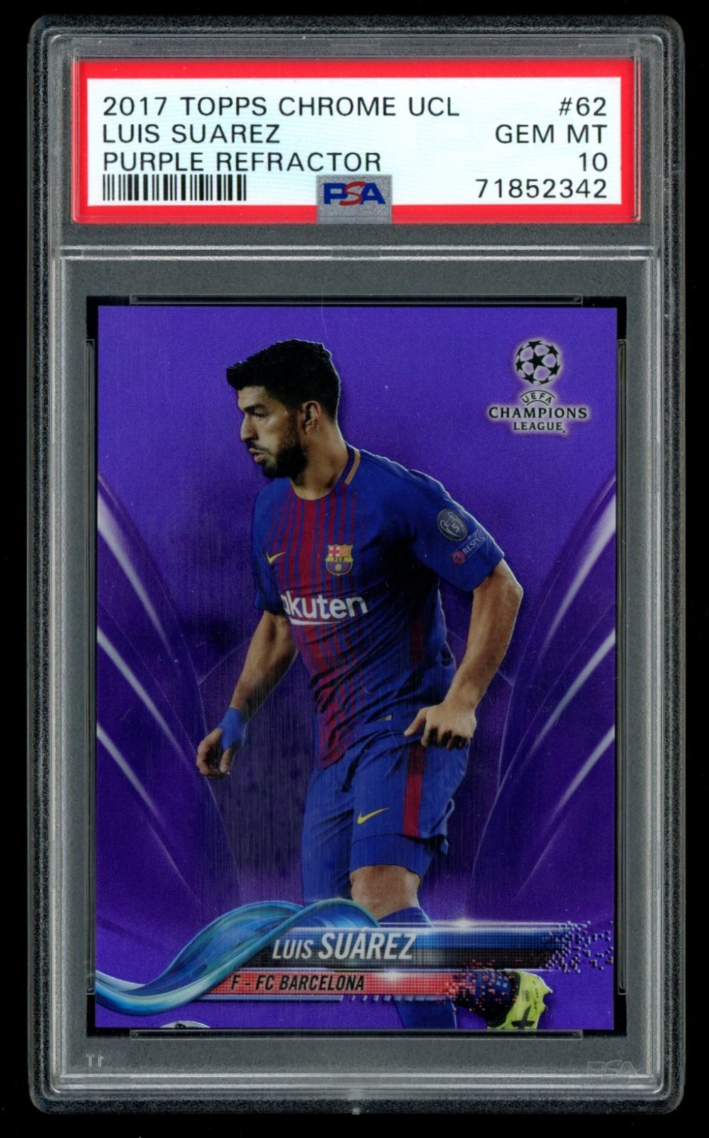 2017 Topps Chrome UCL Luis Suarez Purple /250 PSA 10 Barcelona