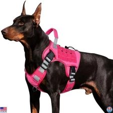 Pink Tactical Dog Harness for Large Dogs, No Pull, Adjustable, Reflective Vest