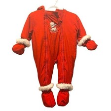 Vintage Red One Piece Toaster Snow Suit Toddler 18 Month Hooded Faux Fur Zip Up